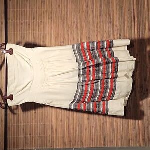 Floreat strapless, pleated linen blend dress, Size 4